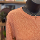 Be Cool Ultra Soft Dolman Sleeve Boat Neck Sweater Top | Peach — Fabric and detail close-up