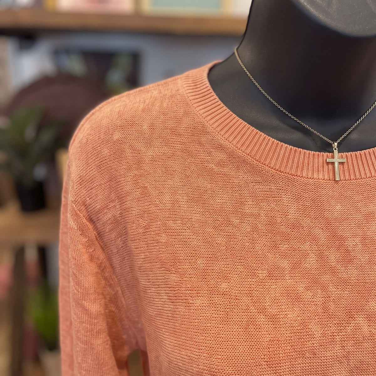 Be Cool Ultra Soft Dolman Sleeve Boat Neck Sweater Top | Peach — Fabric and detail close-up