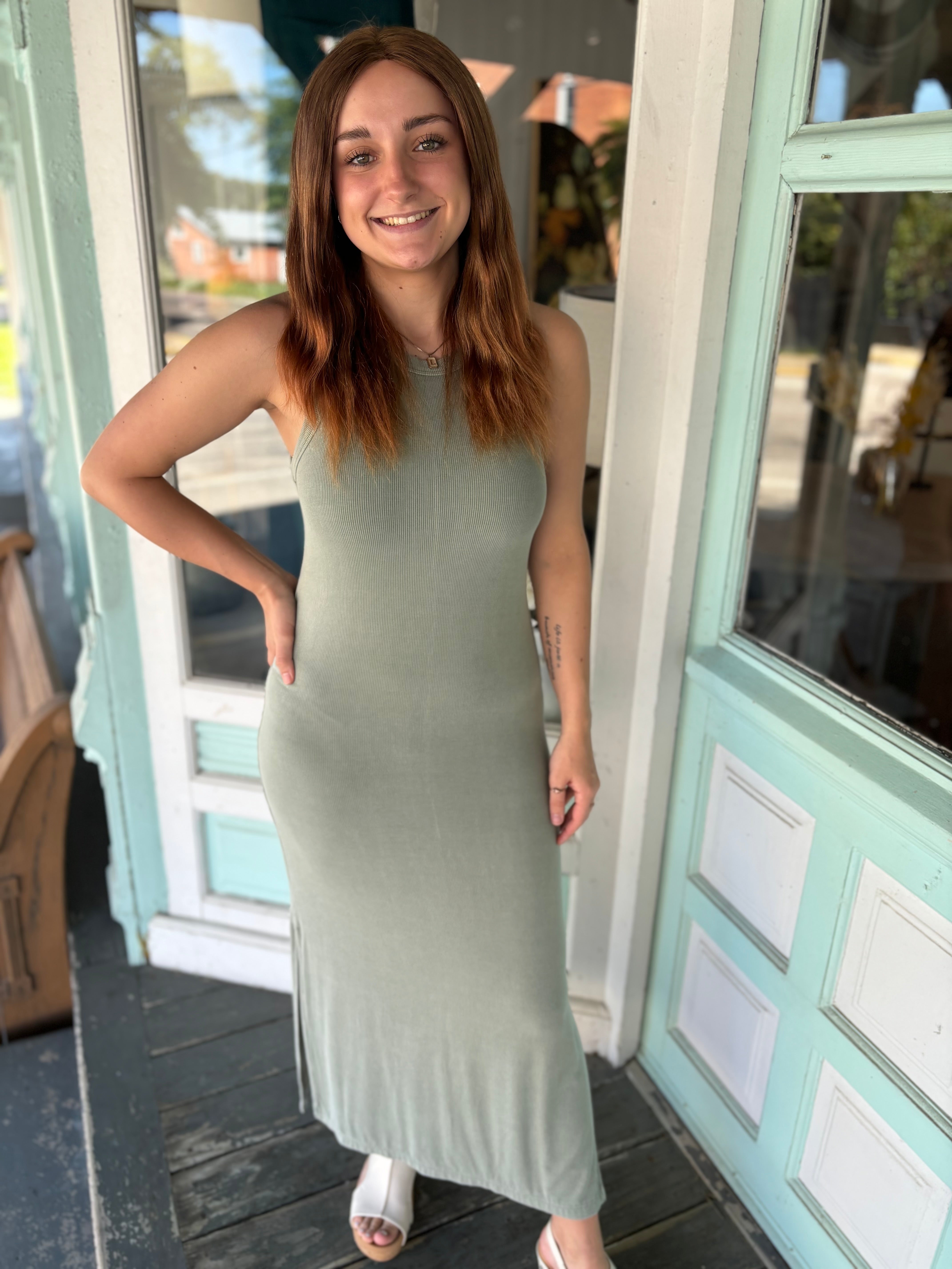 Ribbed Knit Midi Dress | Sage - Small | Sage Ribbed Knit Midi Dress | Sage - Small | Sage