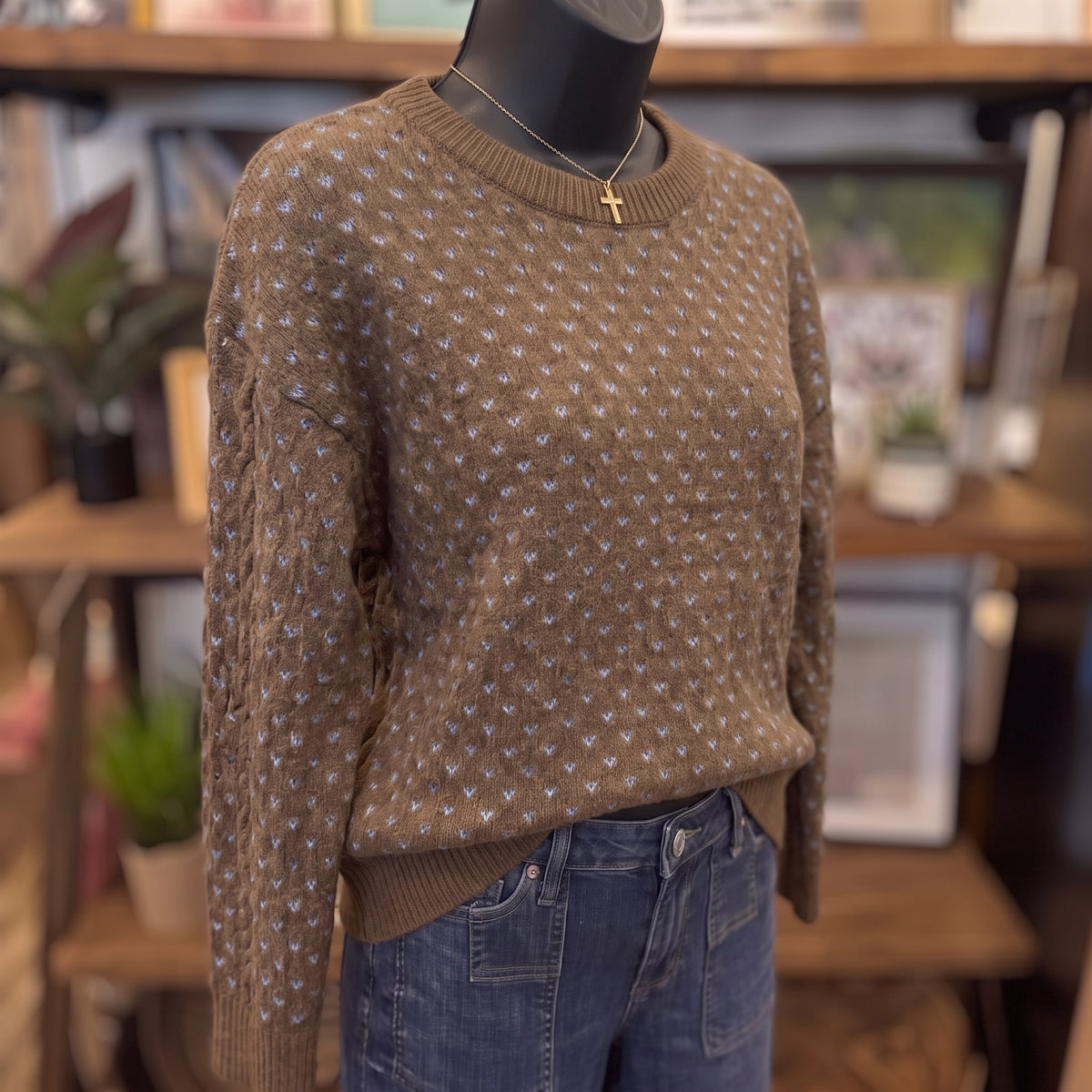 Be Cool Polka Dot Sweater | Brown — Angled view