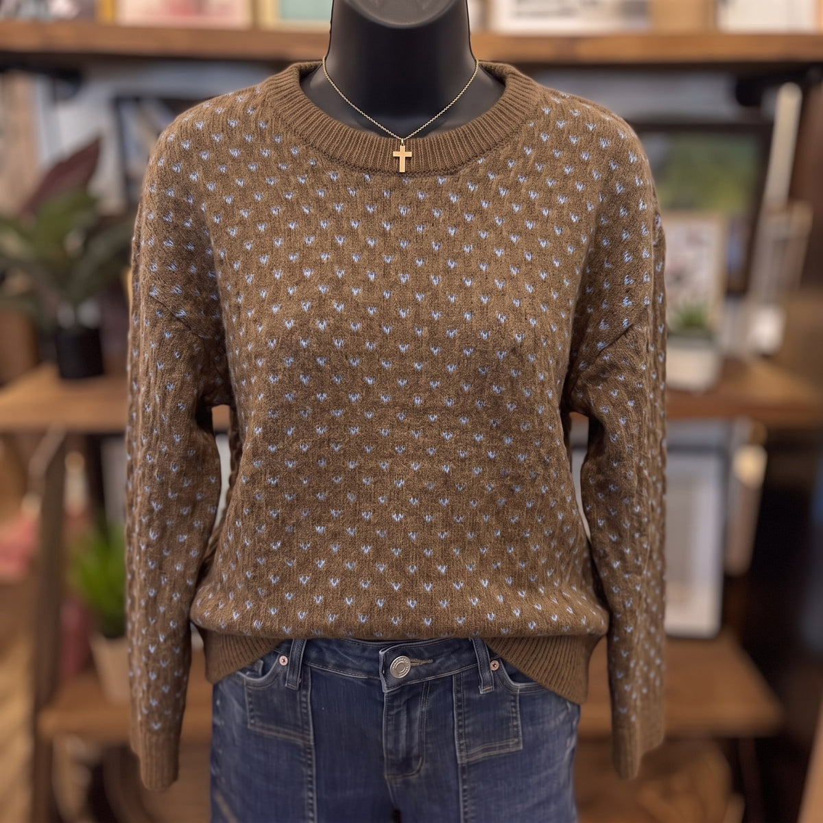 Be Cool Polka Dot Sweater | Brown — Front view