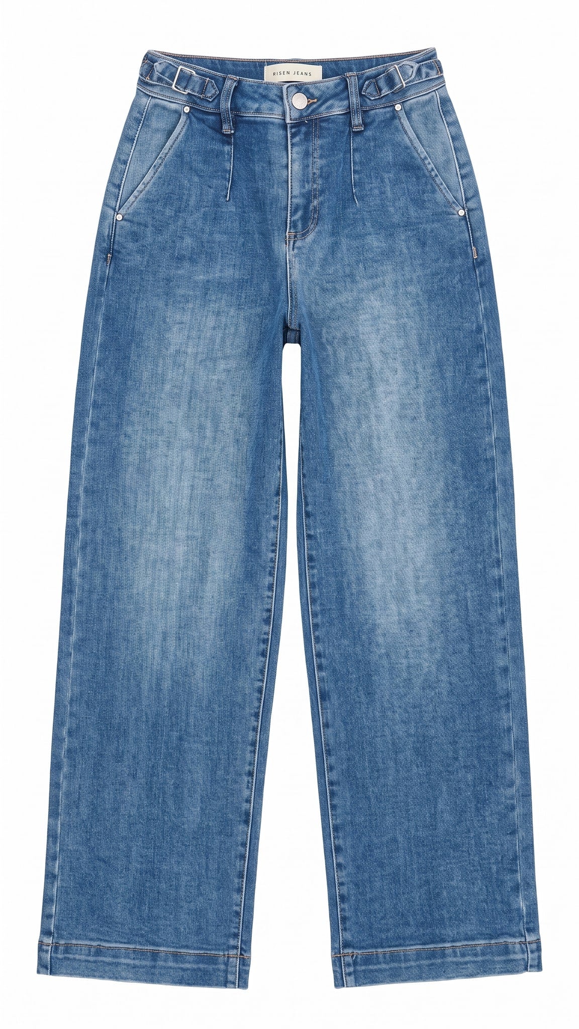 Risen Adjustable Waistband Slouchy Wide Pants with Pleats — Front view