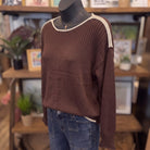 Marlowe Contrast Trim Sweater | Chocolate Brown — Angled view