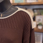 Marlowe Contrast Trim Sweater | Chocolate Brown — Detail close-up
