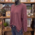 Exposed Seam Detail Long Sleeve Knit Top | Maroon — Angled view on mannequin