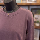 Washed Crew Neck Long Sleeve Knit Top | Maroon — Fabric and detail close-up