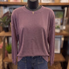 Washed Crew Neck Long Sleeve Knit Top | Maroon — Front view on mannequin