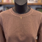 Washed Crew Neck Long Sleeve Knit Top | Brown — Detail close-up