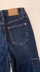 Judy Blue High Waisted Cargo Bootcut Jeans | Dark Wash — Back pocket detail