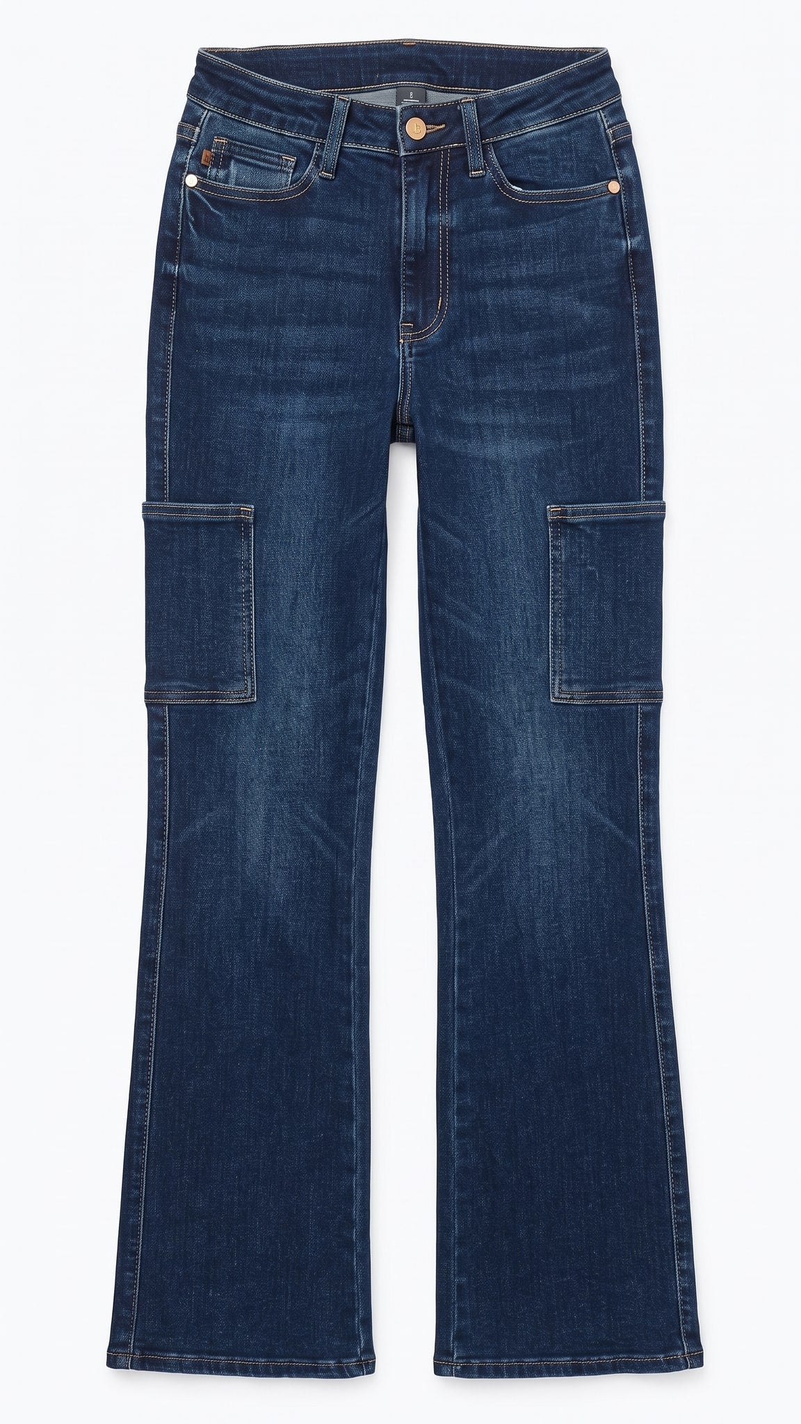 Judy Blue High Waisted Cargo Bootcut Jeans | Dark Wash — Front view