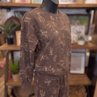 Western Print Crew Neck Long Sleeve Knit Top | Brown Multi — Angled view
