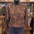 Western Print Crew Neck Long Sleeve Knit Top | Brown Multi — Front view on mannequin