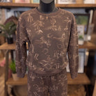 Western Print Crew Neck Long Sleeve Knit Top | Brown Multi — Front view