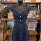 Button Down Seam Detail Denim Midi Dress | Denim — Front view on mannequin