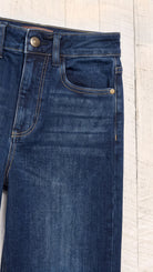 Judy Blue High Waisted LUX Retro Wide Leg Jeans | Dark Twilight Blue — Front pocket detail