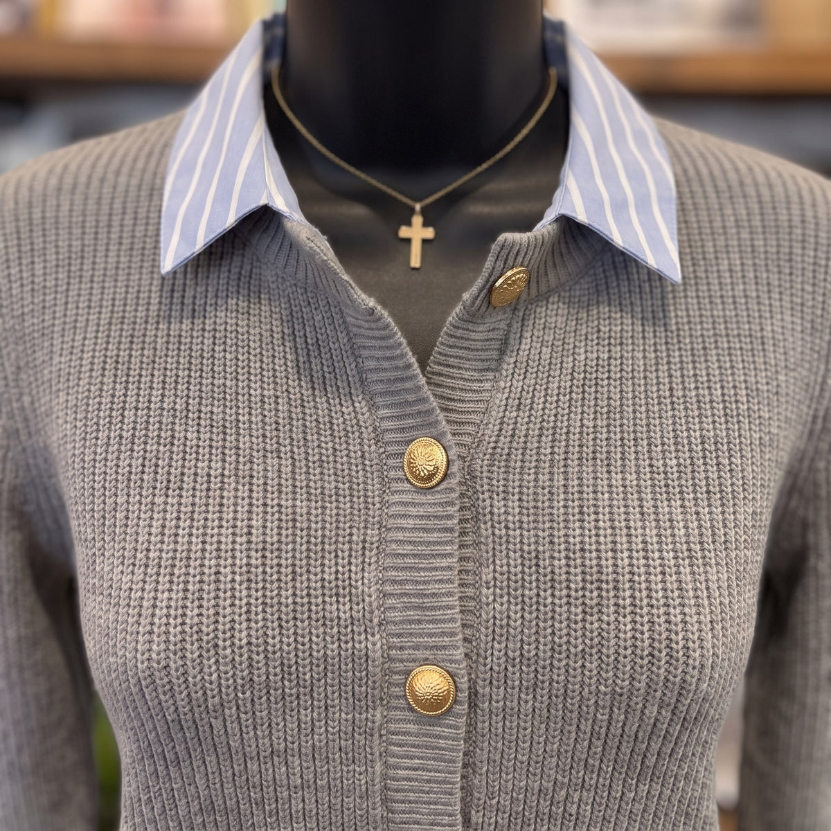 Be Cool Double Layer Cardigan | Heather Grey — Fabric and detail close-up