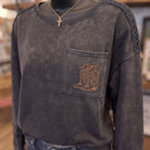 Mineral Washed Boot Long Sleeve Sweatshirt | Ash Black — Fabric and detail close-up