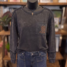 Mineral Washed Boot Long Sleeve Sweatshirt | Ash Black — Front view on mannequin