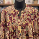 Button Down Botanical Printed Blouse | Wine Botanical — Fabric and detail close-up