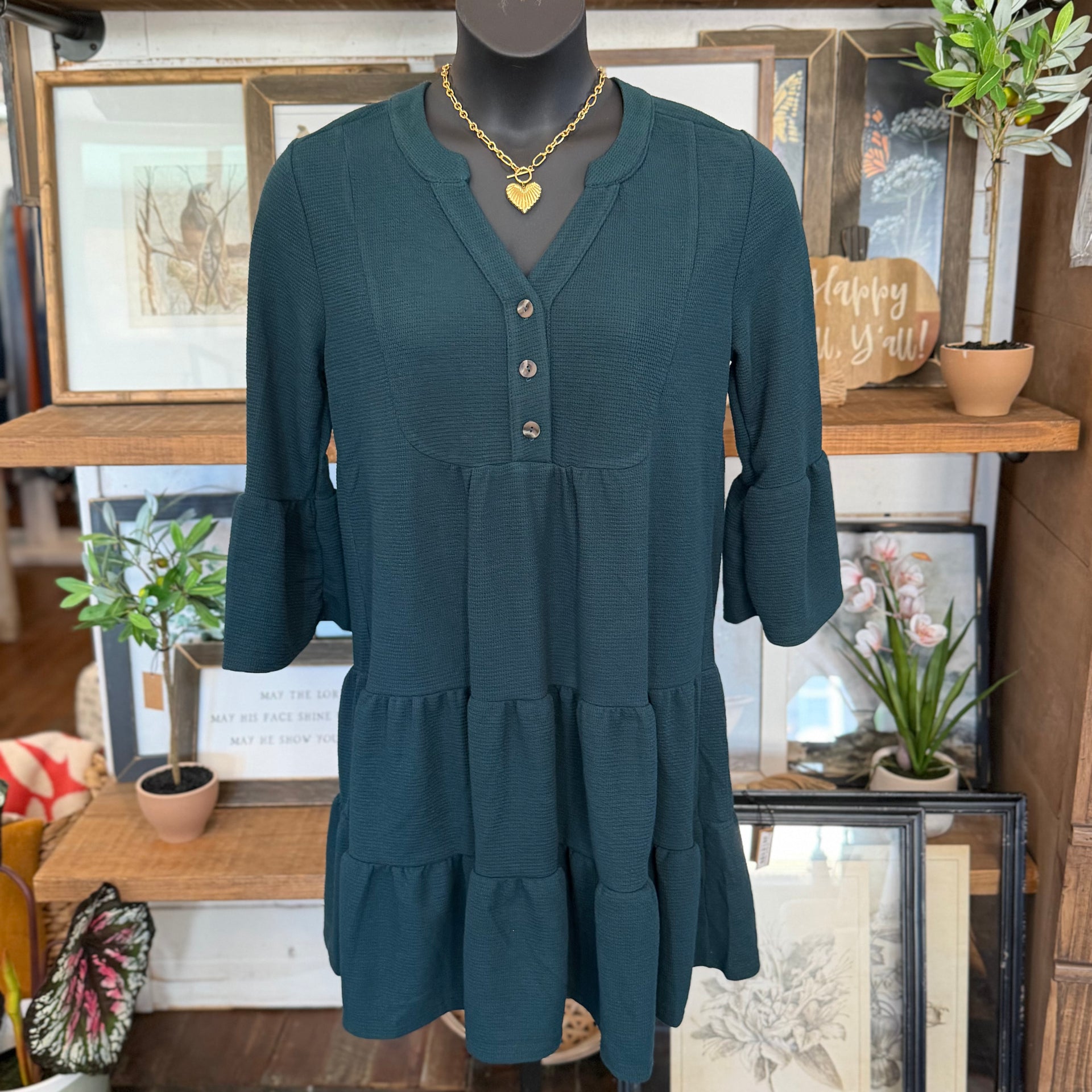 Notch Neck Button Up Long Sleeve Mini Dress